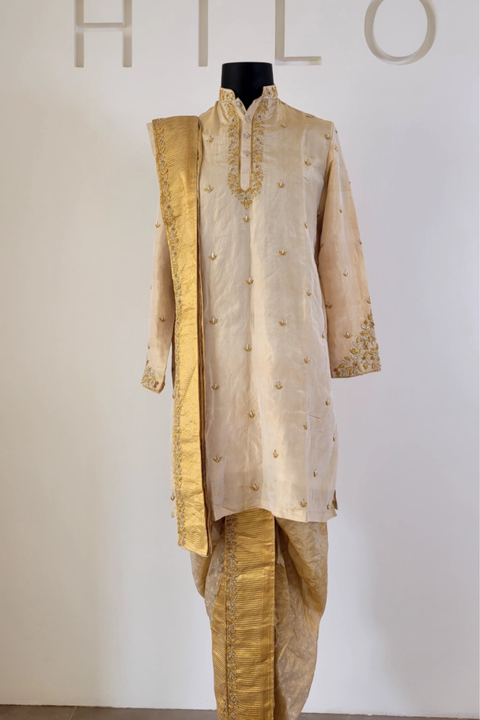 Pattu Chic — Gold Hand Embroidered Kanjivaram Pattu Kurta Set
