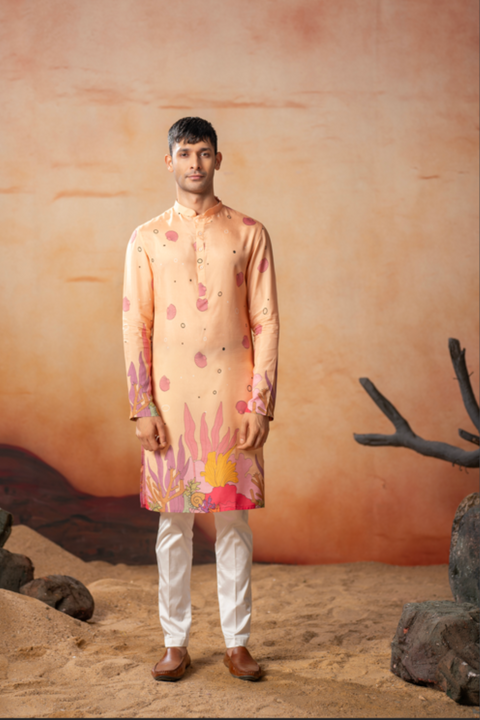 Pastel Floral — Pastel Floral Print Russian Silk Kurta
