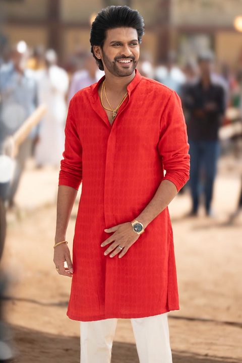 Rudra Vermilion — Vermilion Tone-on-Tone Cotton Kurta