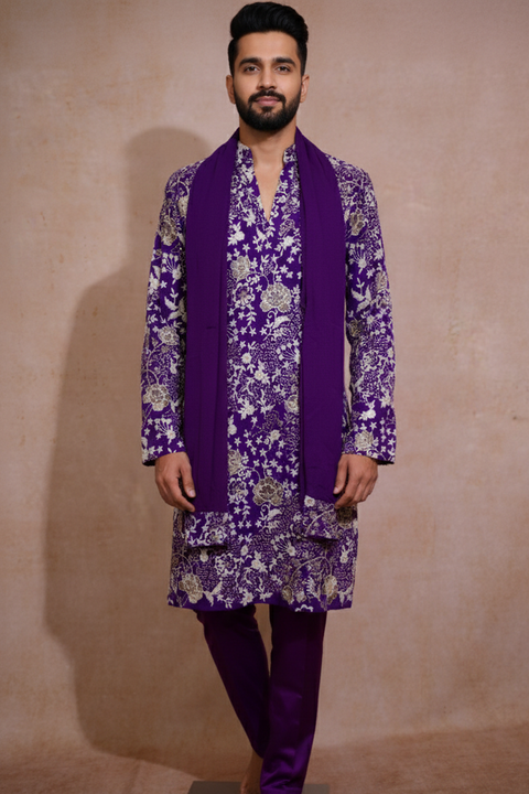 Rangam Royal — Purple Embroidered Cotton Blend Kurta