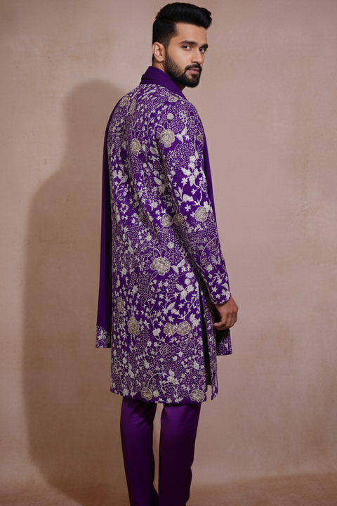 Rangam Royal — Purple Embroidered Cotton Blend Kurta