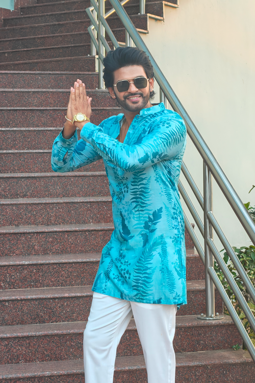 Hojas — Blue Leaf Print Cotton Kurta