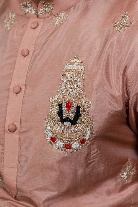 Balaji Ratna — Brown Hand Embroidered Semi Pattu Silk Kurta
