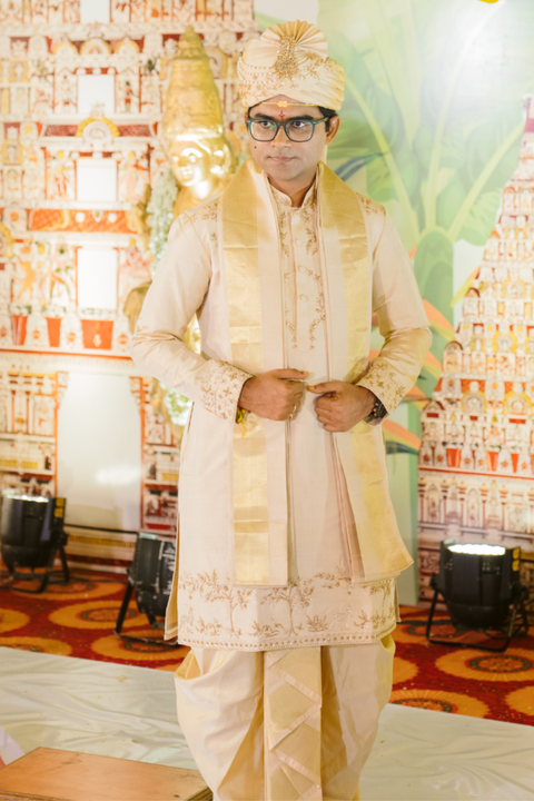 Regal Ivory Gold — Ivory Hand Embroidered Kanchipuram Pattu Kurta Set