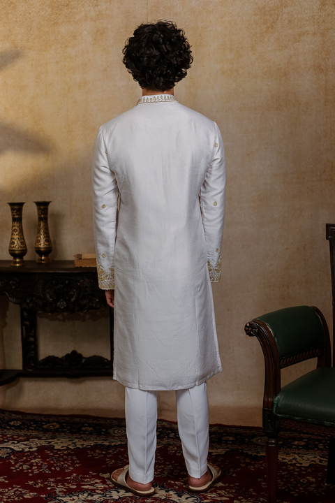Mandala — Off-White Hand Embroidered Falling Raw Silk Kurta