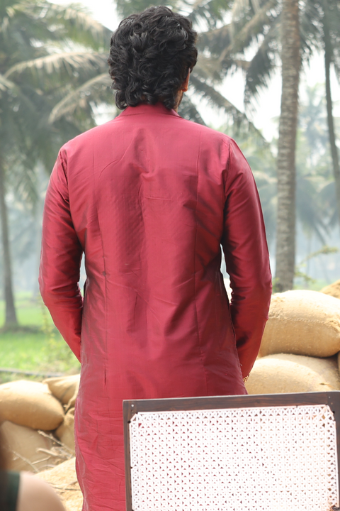 Velvet Wine — Maroon Hand Embroidered Dupion Silk Kurta Set