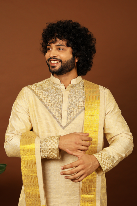 Opulencia — Gold Hand Embroidered Kanjivaram Pattu Kurta Set