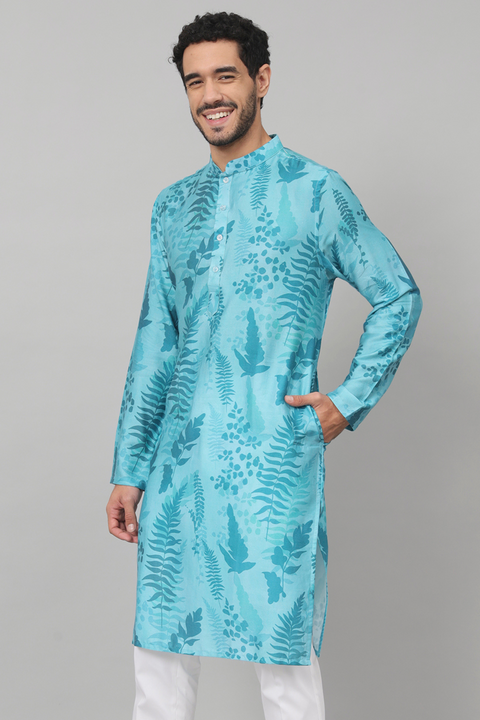 Hojas — Blue Leaf Print Cotton Kurta