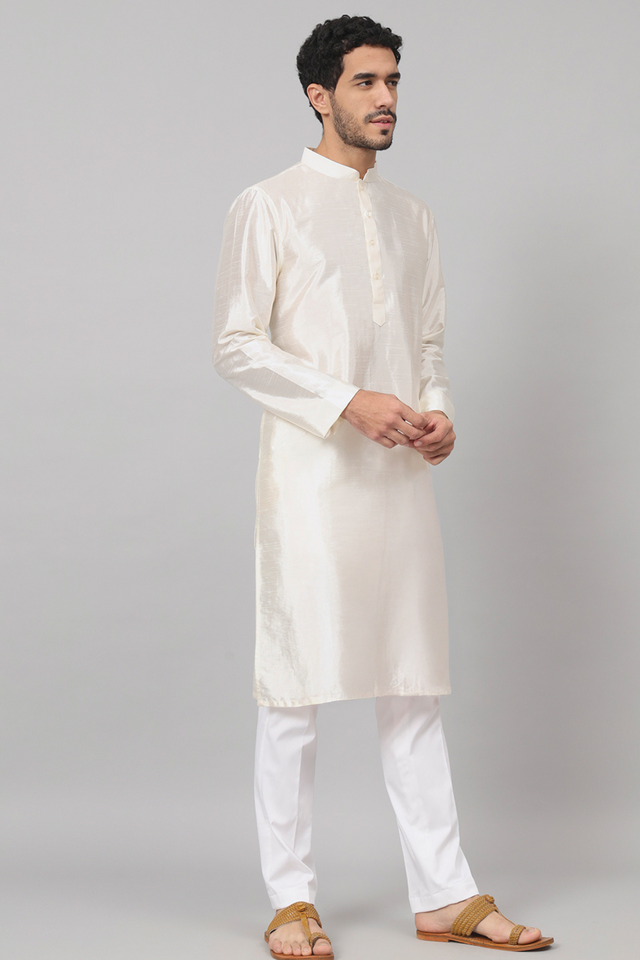 Off White Plain — Falling Raw Silk Kurta