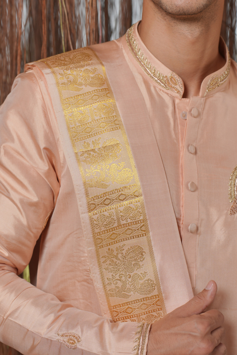 Sakura Kanjivaram — Dusky Pink Thread Embroidered Kanjivaram Pattu Silk Kurta Set