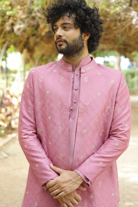 Frein — Dusty Pink Hand Embroidered Dupion Silk Indo-Western Set