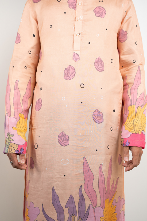 Pastel Floral — Pastel Floral Print Russian Silk Kurta