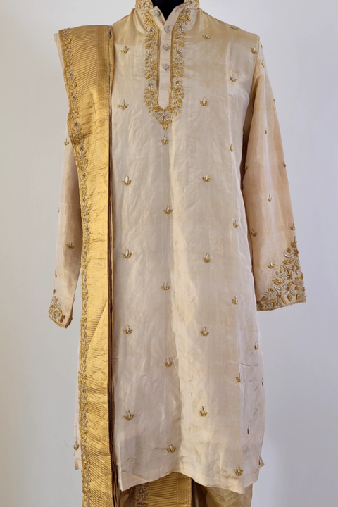 Pattu Chic — Gold Hand Embroidered Kanjivaram Pattu Kurta Set
