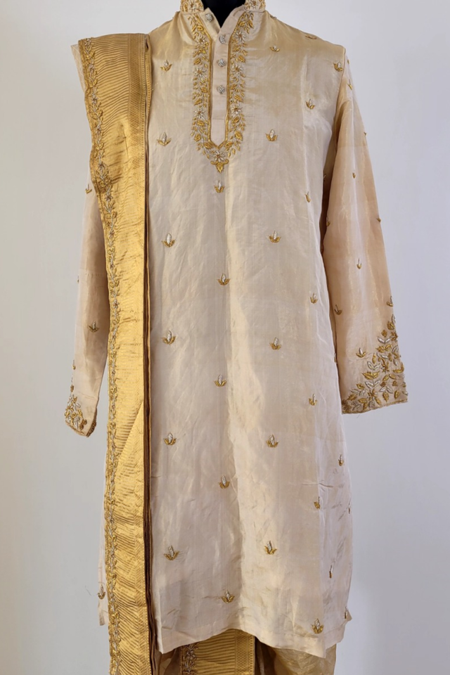 Pattu Chic — Gold Hand Embroidered Kanjivaram Pattu Kurta Set