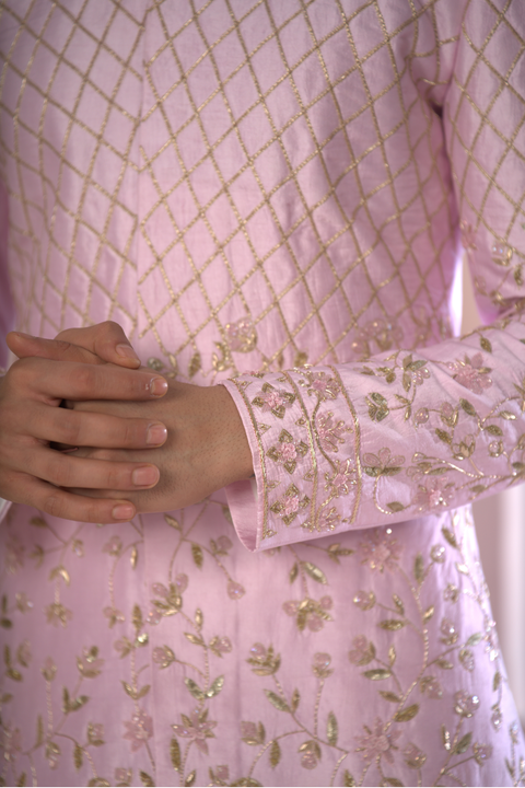 Elysium — Pink Hand Embroidered Dupion Silk Sherwani