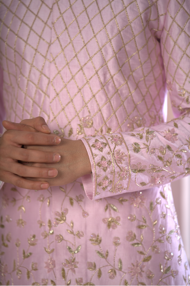 Elysium — Pink Hand Embroidered Dupion Silk Sherwani