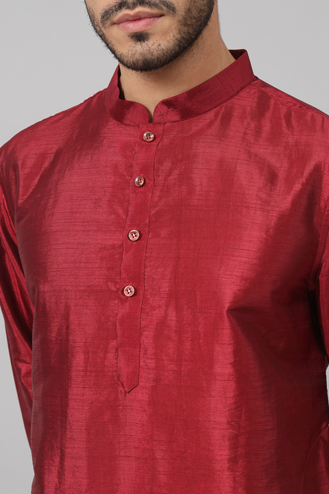 Rubyino — Maroon Embroidered Semi Raw Silk Kurta