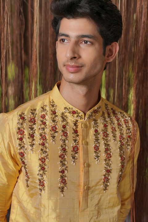 Swarna Kanjivaram — Golden Hand Embroidered Kanjivaram Pattu Silk Kurta Set