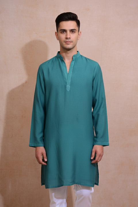 Verdant Aura — Teal Blue Cotton Silk Kurta