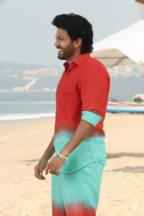 Teal Sunset — Teal Ombre Cotton Chiffon Shirt Set