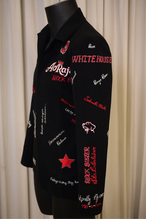 Rebel Script — Black Embroidered British Fabric Shacket