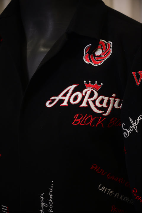 Rebel Script — Black Embroidered British Fabric Shacket
