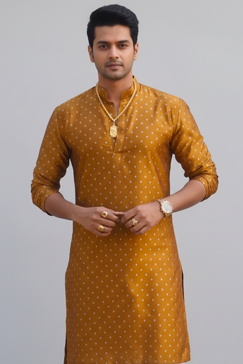 Maharaaj — Mustard Embroidered Dupion Silk Kurta