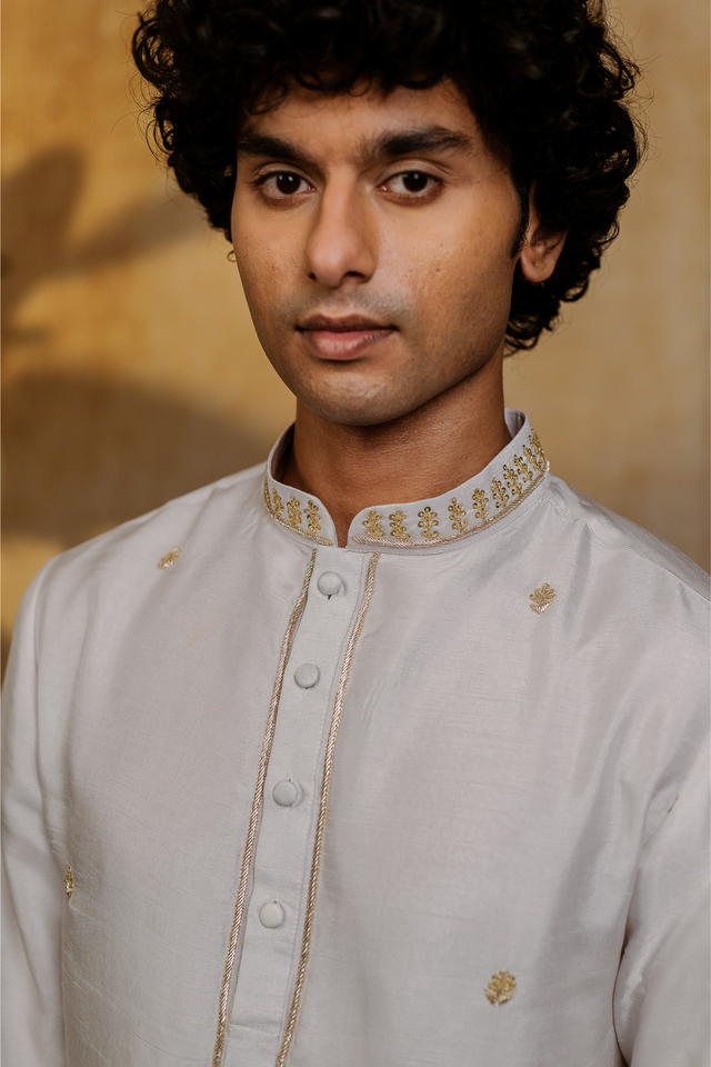 Mandala — Off-White Hand Embroidered Falling Raw Silk Kurta
