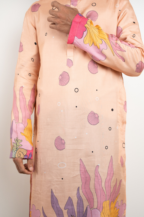 Pastel Floral — Pastel Floral Print Russian Silk Kurta