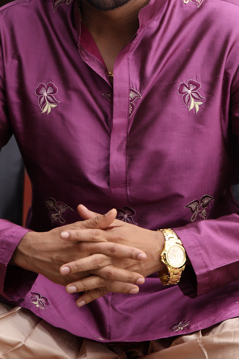 Magenta Muse — Magenta Butti Embroidered Dupion Silk Kurta Set