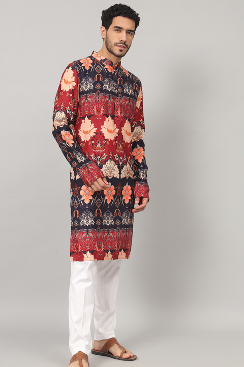 Blossom — Blue Blossom Print Cotton Kurta