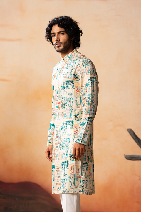 Foret — Cream Forest Print Silk Kurta