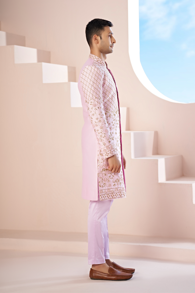 Elysium — Pink Hand Embroidered Dupion Silk Sherwani