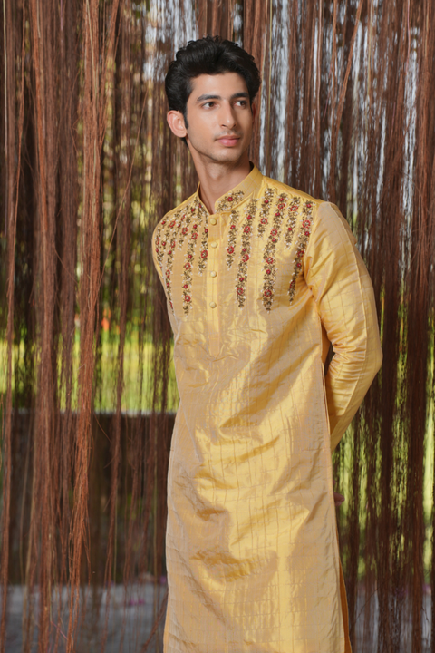Swarna Kanjivaram — Golden Hand Embroidered Kanjivaram Pattu Silk Kurta Set