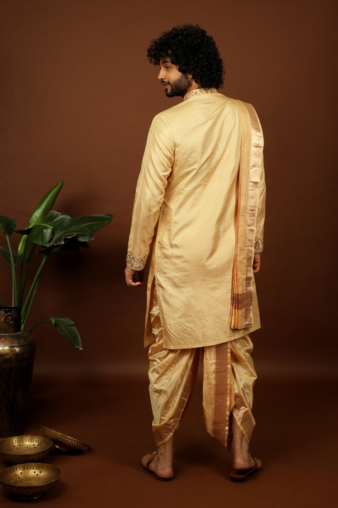 Dorado — Rose Gold Hand Embroidered Pattu Kurta Set