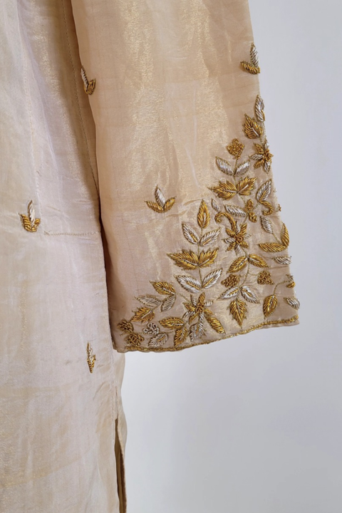 Pattu Chic — Gold Hand Embroidered Kanjivaram Pattu Kurta Set