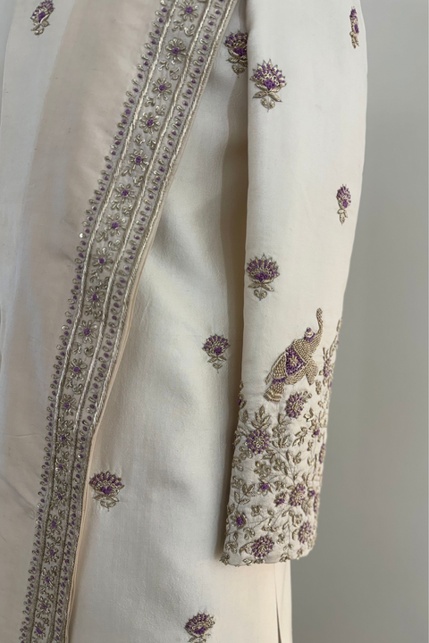 Crudo — Ivory Hand Embroidered Dupion Silk Sherwani Set