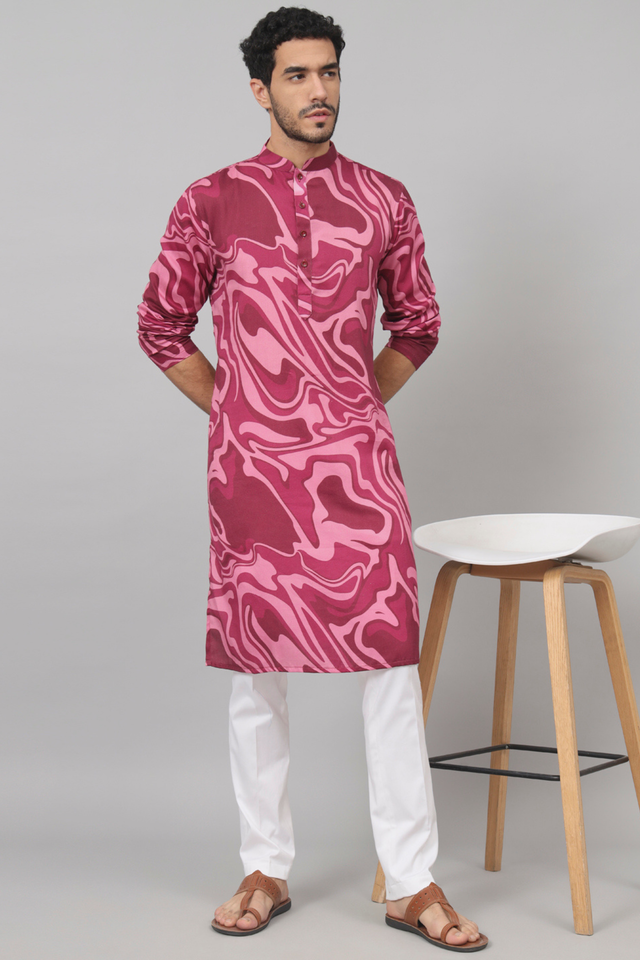 Marmore — Mauve Marble Print Cotton Kurta