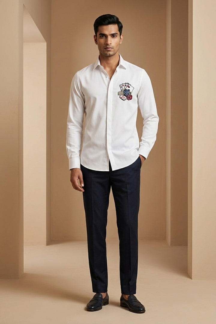 Ace — White Thread Embroidered British Fabric Shirt