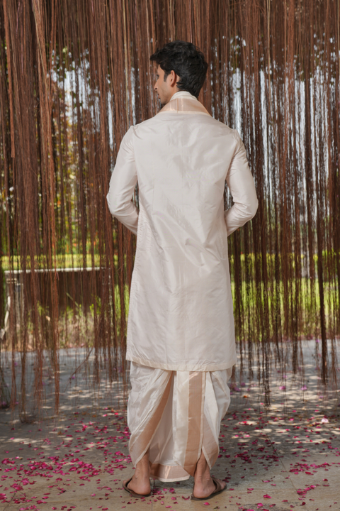 Pushkaram Kanjivaram — Cream Hand Embroidered Kanjivaram Pattu Silk Kurta Set