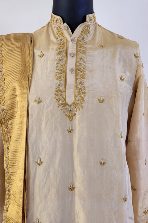 Pattu Chic — Gold Hand Embroidered Kanjivaram Pattu Kurta Set