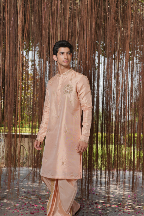 Sakura Kanjivaram — Dusky Pink Thread Embroidered Kanjivaram Pattu Silk Kurta Set