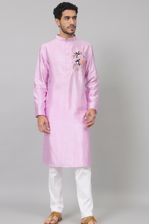 Lavie — Lavender Embroidered Falling Raw Silk Kurta