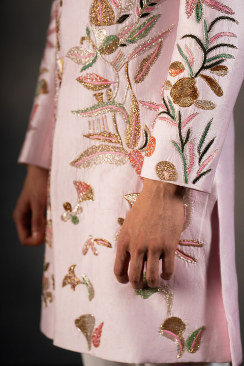 Pink Haven — Pink Hand Embroidered Dupion Silk Sherwani