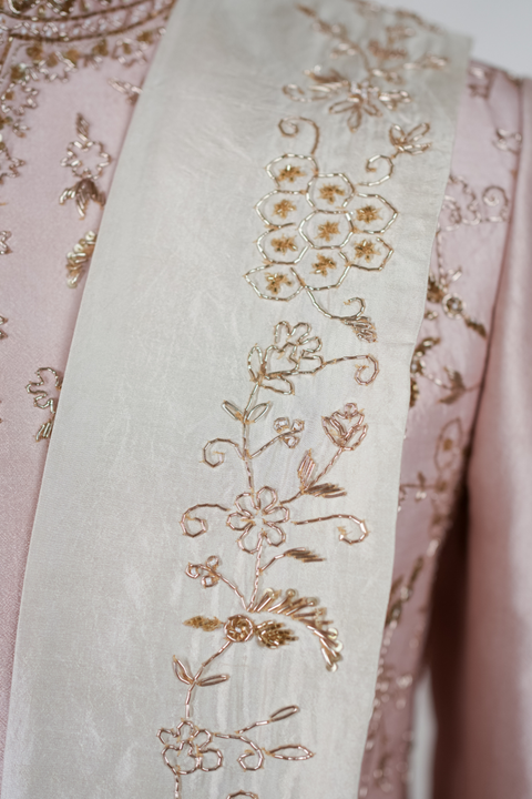Blush Regal Aura — Beige Hand Embroidered Dupion Silk Sherwani