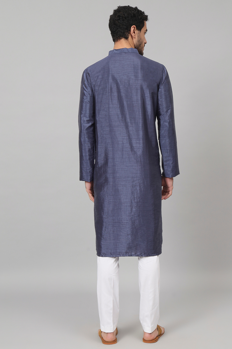 Sapp — Blue Embroidered Semi Raw Silk Kurta