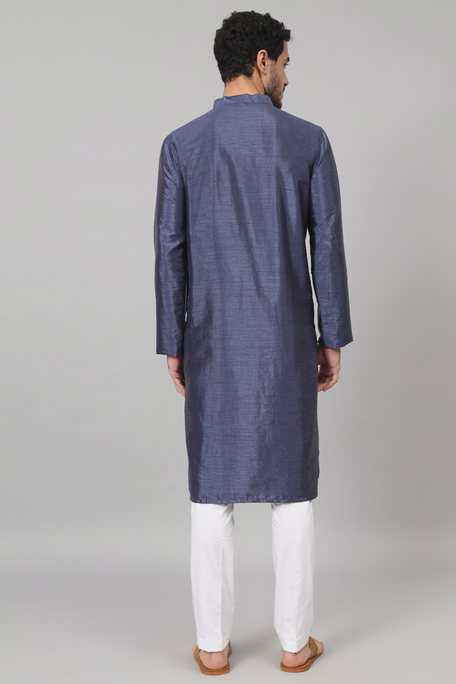 Sapp — Blue Embroidered Semi Raw Silk Kurta