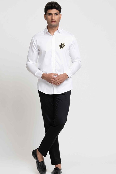 Riddle — White Hand Embroidered Giza Cotton Shirt