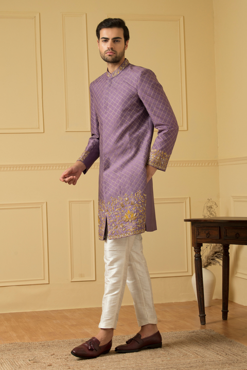 Marfil — Lilac Hand Embroidered Dupion Silk Sherwani