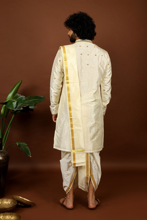 Arav — Off-White Gold Zardozi Hand Embroidered Pattu Kurta Set
